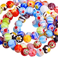 200 Pieces Millefiori Glass Round Beads Crackle Beads, used for sale  Delivered anywhere in UK
