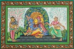 Used, Krishna in The Grove of Love - Water Color on Patti - Artist: Rabi Behera for sale  Delivered anywhere in Canada