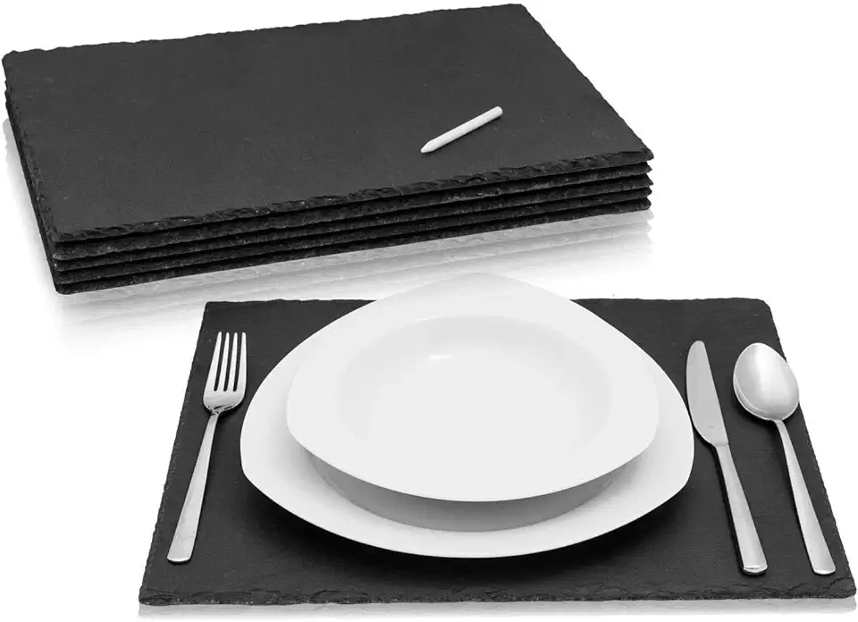 Amazy Set van 6 leisteen borden (40 x 30 cm) incl. krijtstift om op te schrijven (6 stuks) - Leisteen serveer borden voor smaakvolle opstelling van eten en plaatsen tweedehands  