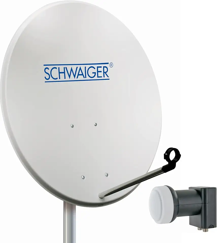 SCHWAIGER -SPI993 011- Satellietsysteem | Schotelantenne | 80 cm | Stalen schotelantenne | Twin LNB | digitaal | 2 deelnemers | 72 x 82 cm | lichtgrijs, gebruikt tweedehands  