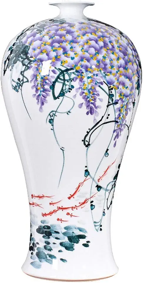 NYKK Vaas Chinese witte keramische vaas met standaard, grote visstaartvaas, porseleinen geschenkvaas, handgetekende patroon, voor huisdecoratie, 56 cm hoog tweedehands  