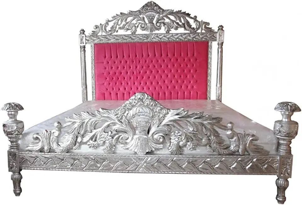 Gebruikt, Casa Padrino Barok bed antiek roze/zilver bed - antieke look tweedehands  