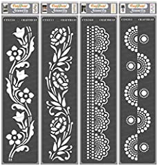 CrafTreat Flower Border Stencils for Painting on Wood, Canvas, Paper, Floor and Wall - Border XII, Border XIII, Dot Border I and Dots Border II - 4 Pcs - 3x12 Inch Each - Reusable DIY Craft Stencils for sale  Delivered anywhere in Canada