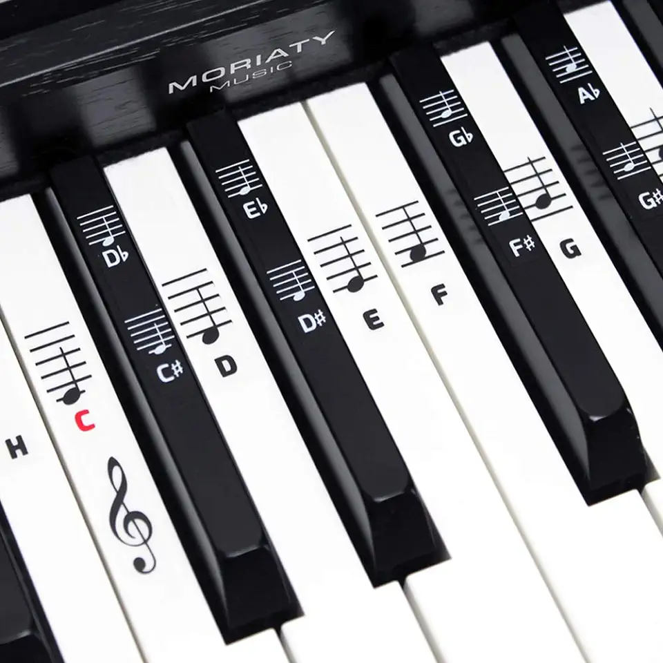 MORIATY® Piano + keyboard bladmuziek sticker voor 49 | 61 | 76 | 88 toetsen + pianoschool, complete set voor zwarte + witte toetsen | C-D-E-F-G-A-H | incl. Duitse handleiding tweedehands  