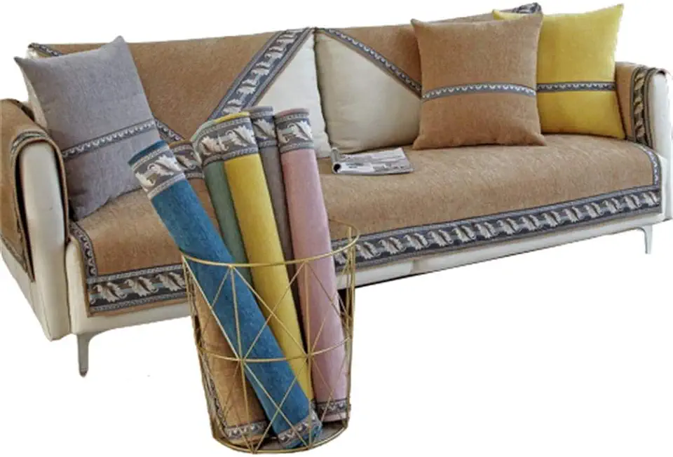 Chenille Wide-Sided Webbing Slipcover Furniture Protector Slip-Resist Sofföverdrag för skinnsoffa, Sofföverdrag för vardagsrum, Kaffefärg, 70 * 120 till salu  