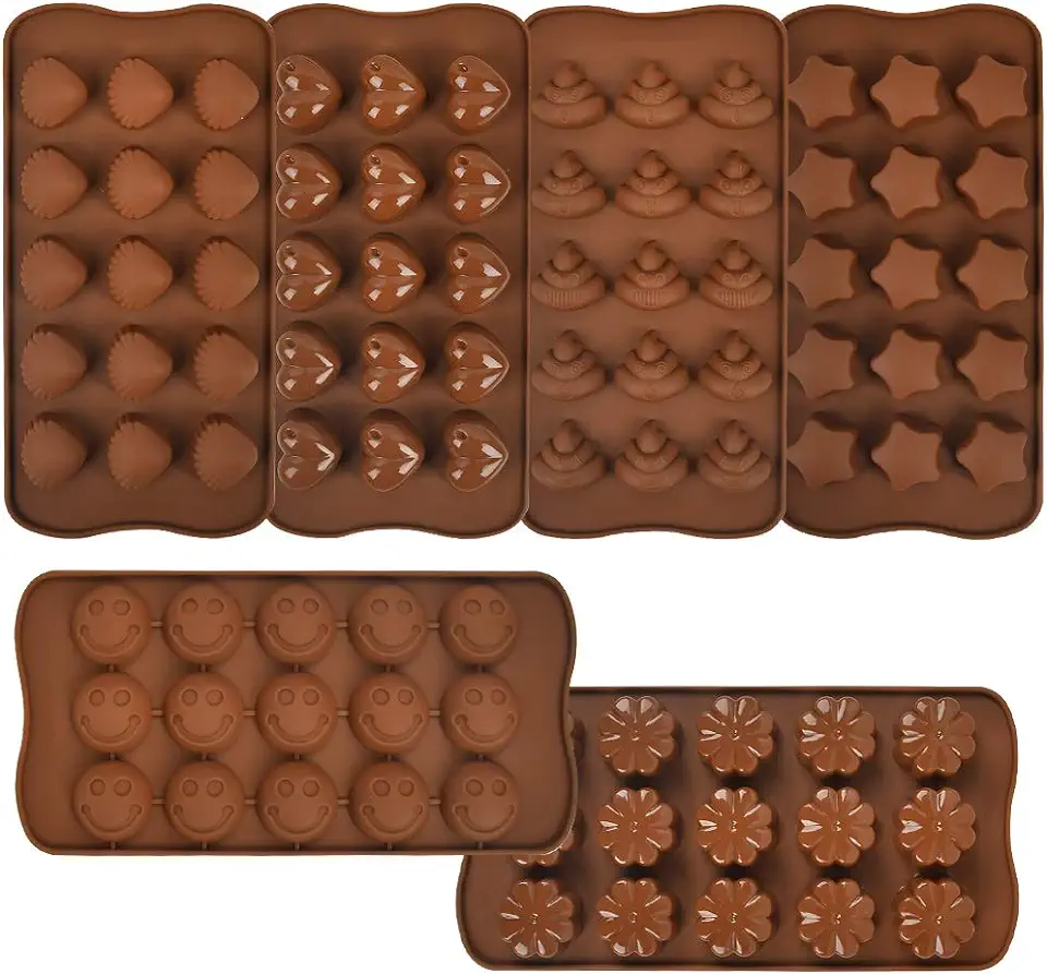 6 stuks chocoladevormen siliconen bonbonvorm bakvorm siliconen chocolade mallen anti-aanbak snoep mal DIY siliconen bonvormen BPA vrij ijsblokjesvorm blokken koekjes chocolade vormen 10,6 x 20,5 cm, gebruikt tweedehands  