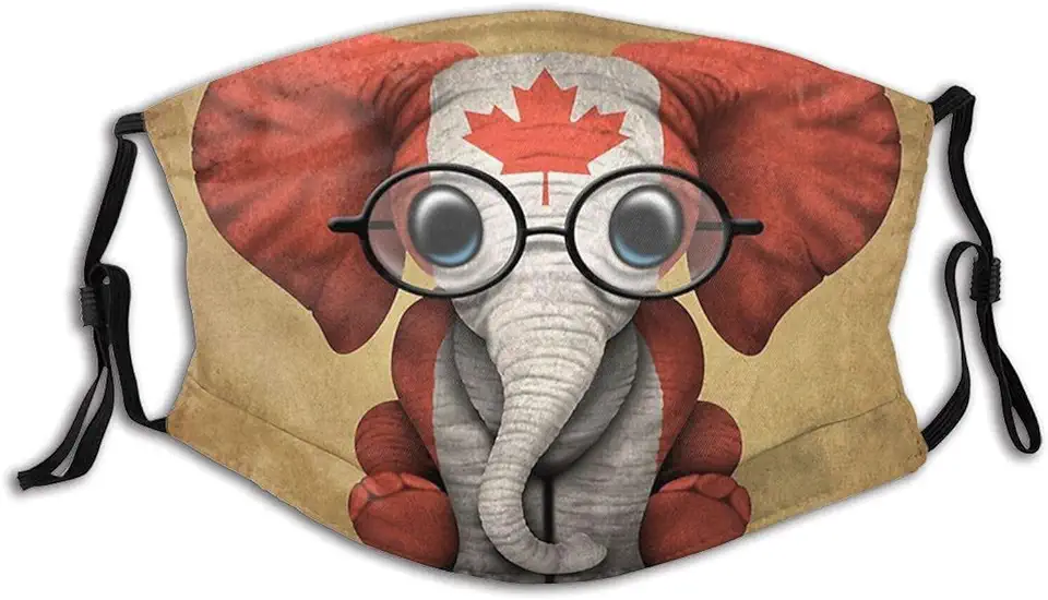 Canadese vlag van Canada esdoornblad olifant gezicht M-A-S-K met 2 filters wasbaar herbruikbaar gezicht bandana's bivakmuts realistisch gezicht M-A-S-K voor mannen vrouwen tweedehands  