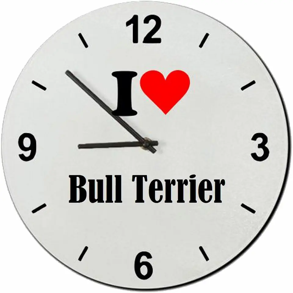 Druckerlebnis24 Ideeën: Glazen horloge I Love Bull Terrier een geweldig cadeau dat afkomstig is van het hart - horloge- Ø20 cm tweedehands  