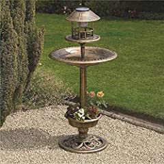 NEW BRONZE OUTDOOR BIRD FEEDER BATH SOLAR LIGHT WEATHER for sale  Delivered anywhere in UK