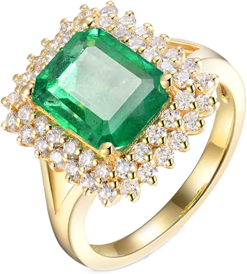 18K ringen voor tienermeisjes, jubileumringbanden voor vrouwen Halo Ring 2.5ct smaragd met 0.72ct diamant, gebruikt tweedehands  