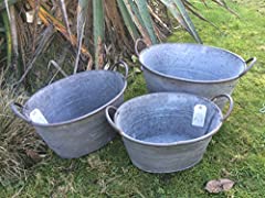 Patio and Terrace 3X Vintage Style Grey Zinc Galvanised for sale  Delivered anywhere in UK
