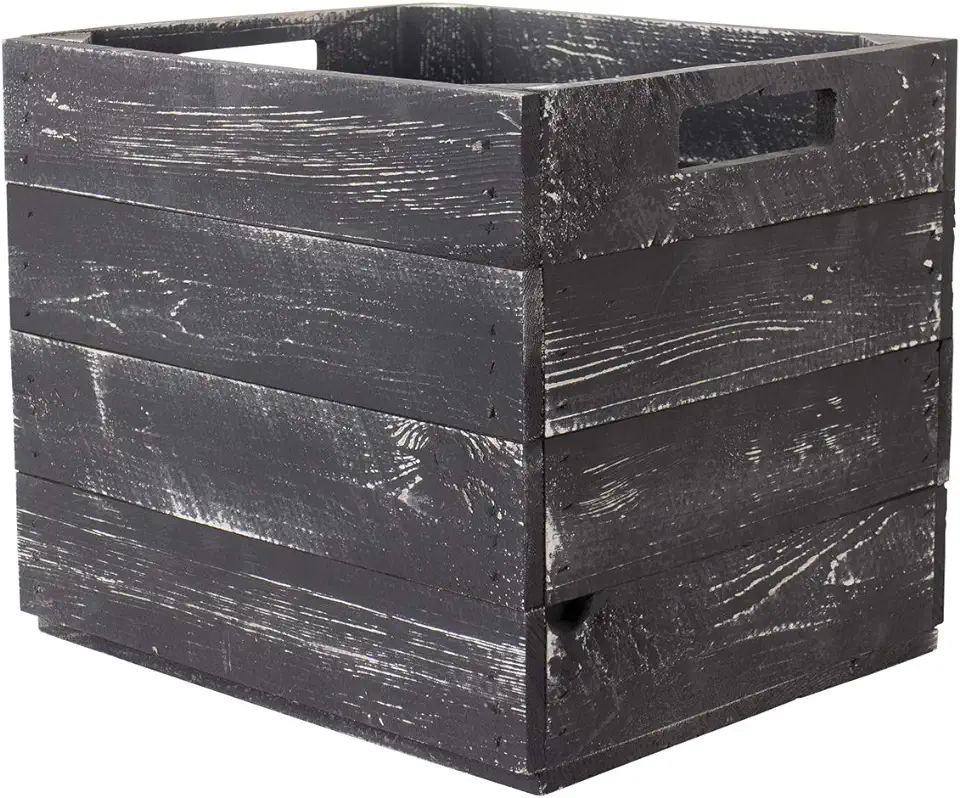 4 vackra korglådor av trä, lämplig för Kallax, Expedit Ikea, för förvaring av skolsaker/leksaker, nya, 37,5 x 32 x 32,5 cm (shabby svart) till salu  