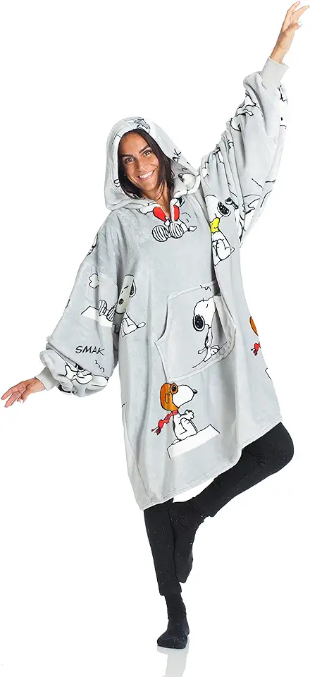 Kanguru Kangurone Snoopy Hoodie Fleece deken sweatshirt met, Oversized Draagbare Deken met bonteffect, Grijs, voor Volwassenen Mannen Vrouwen maat 95x95cm tweedehands  