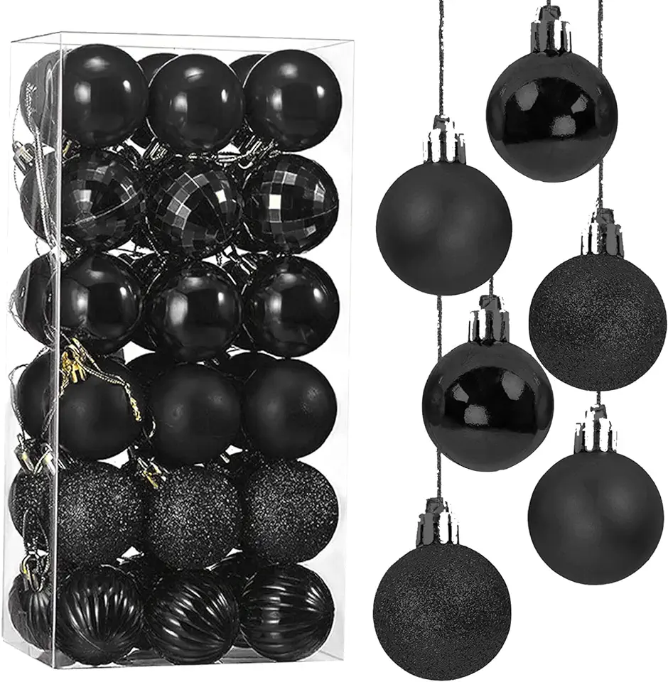 Kerstballen Boom Ornamenten 36 Stuks Kerstboom Versiering set plastic Kerstballen Ornamenten Kerstboom Ballen Tot Ø 4 CM (Zwart) tweedehands  