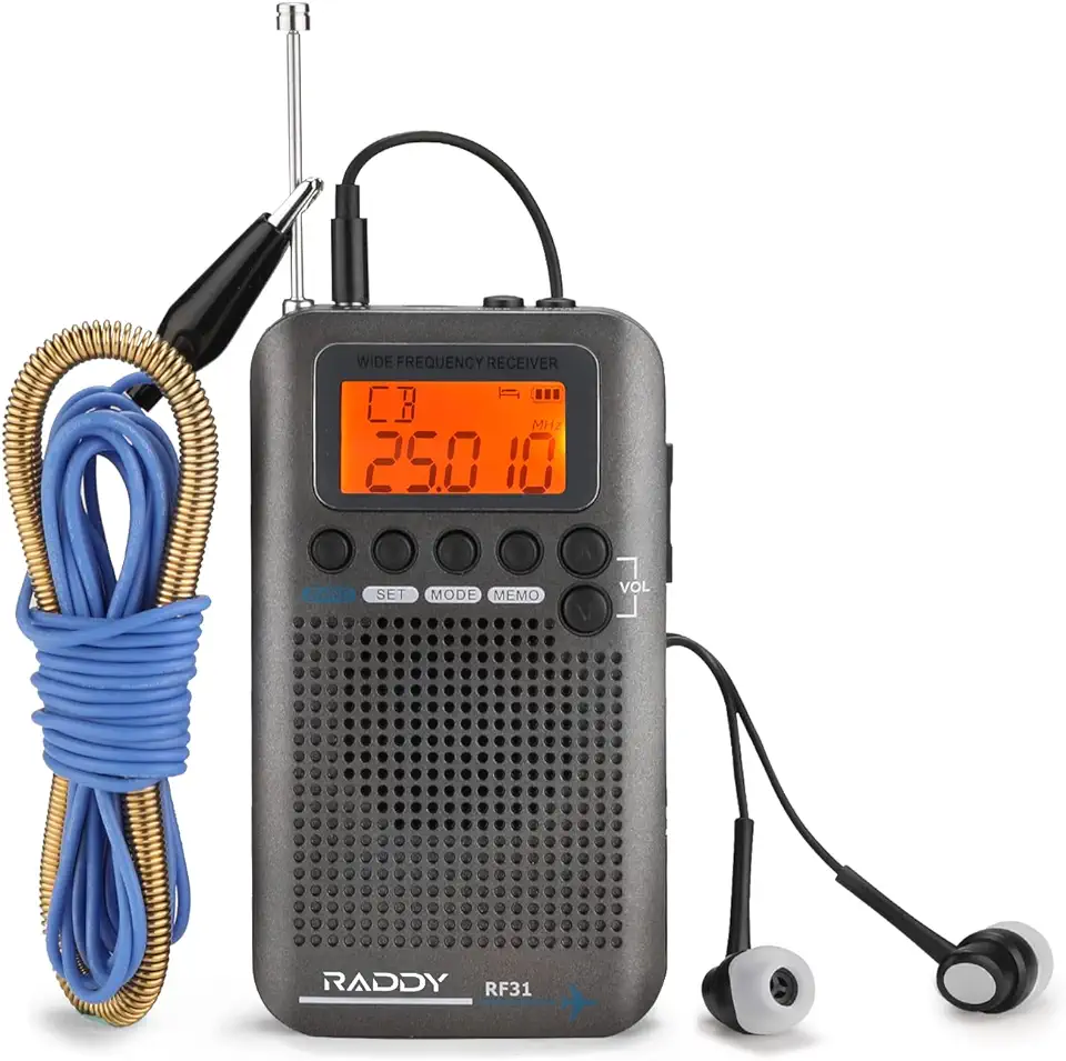Raddy RF31 draagbare digitale radio FM/VHF/SW/CB Air Band wereldontvanger radio klein met oplaadbare batterij, alarm, externe antenne tweedehands  