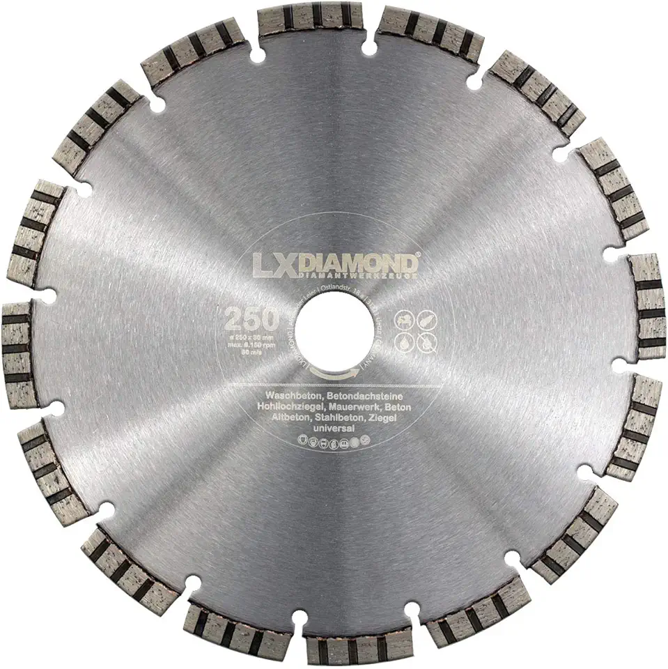 LXDIAMOND Diamantslijpschijf 250 mm x 30,0 mm Premium Laser Diamantschijf betonschijf voor steen beton gewapend beton universeel geschikt voor steenzaag slijpmachine Motorflex voegensnijder 250 mm tweedehands  