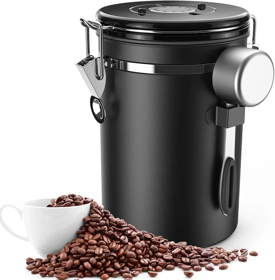 Withosent Koffieblik luchtdicht 500 g bonen, 1,8 l koffiebonenhouder, koffieblik roestvrij staal, aromadicht, vacuüm koffiebox met lepel voorraaddoos voor koffiepoeder, thee, cacao tweedehands  
