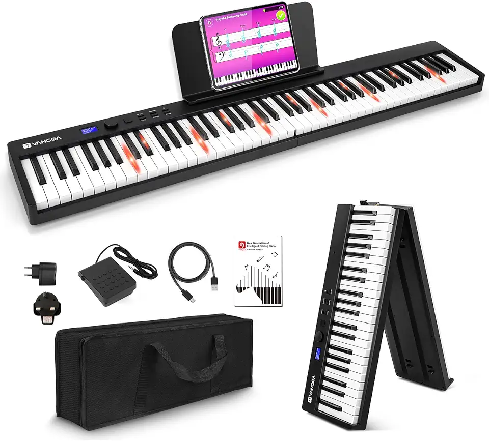 Gebruikt, Vangoa 88 toetsen pianotoetsenbord opvouwbare bluetooth digitale piano met verlichte toetsen semi-gewogen toetsenbord piano, oplaadbaar, draagbaar, zwart tweedehands  