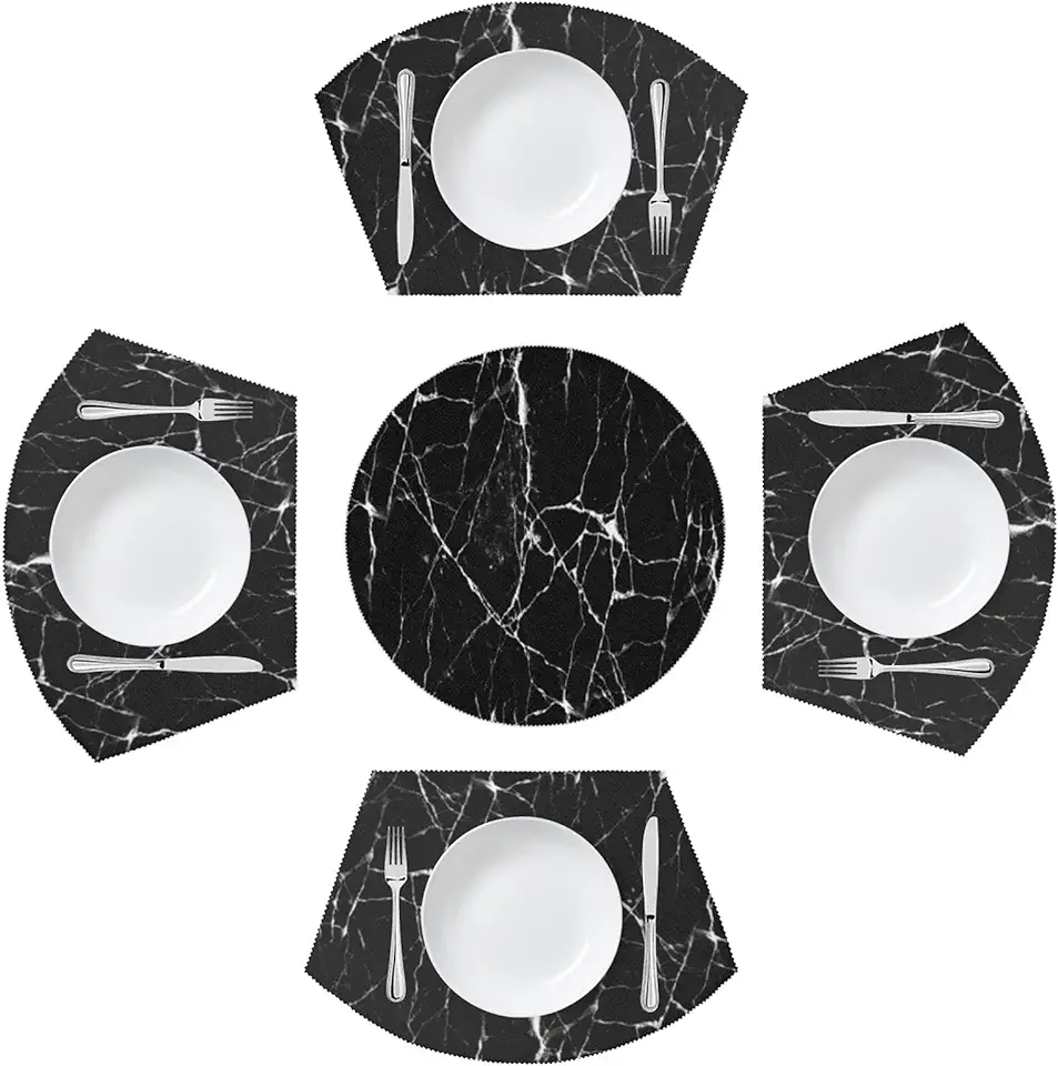 Bordstablett för runda bord uppsättning av 5 svarta whaite marmor kil dekorativa bordstabletter med bordsuppsats rund bordstablett värmebeständig halkfri tvättbara bordsunderlägg för matbord till salu  