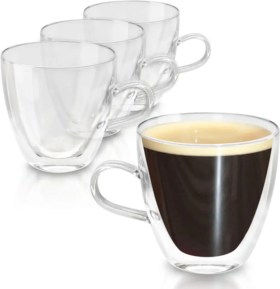 Espressokopjes van glas met handvat, set van 4 stuks, dubbelwandig, vaatwasmachinebestendig, houdt lang warm tweedehands  