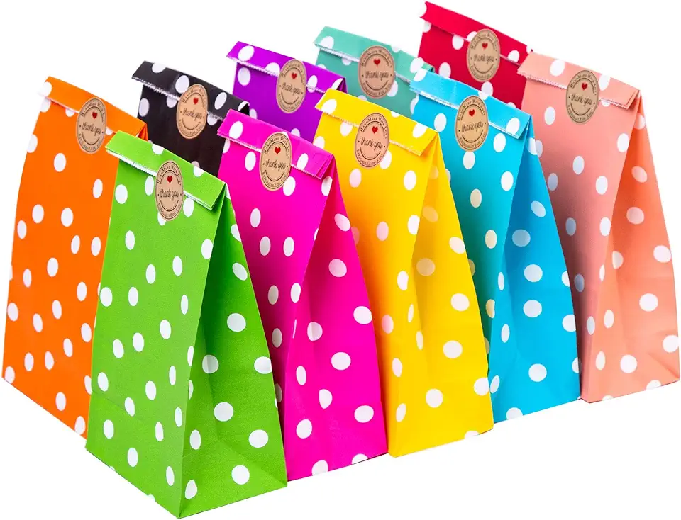 CozofLuv 50 cadeautasjes met 54 thank you-stickers, draagtassen van kraftpapier, voor kinderverjaardag (#12, 50 stuks) tweedehands  