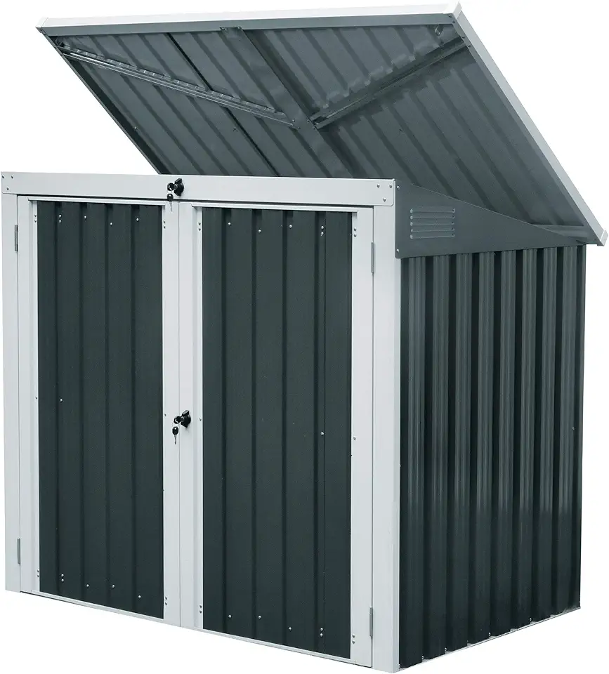 Zelsius Tuinkast, 158 x 101 x 134 cm, antracietkleurige gereedschapskast met ventilatieroosters, tuinhuis, gereedschapsschuur voor tuin, afvalcontainerbox voor 2 ton, gebruikt tweedehands  