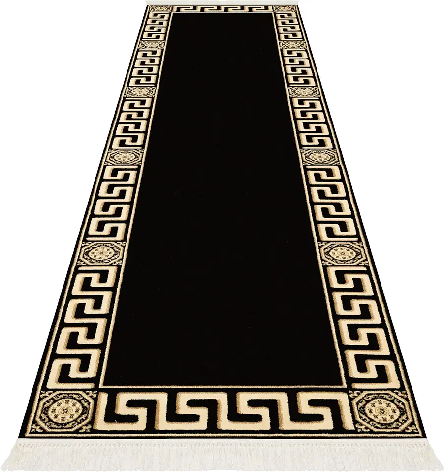 Belle Arti Premium meander tapijt van 100% viscose in Meander Medusa Design Carpet versac in verschillende maten 641 (zwart, 80 x 200 cm loper), gebruikt tweedehands  