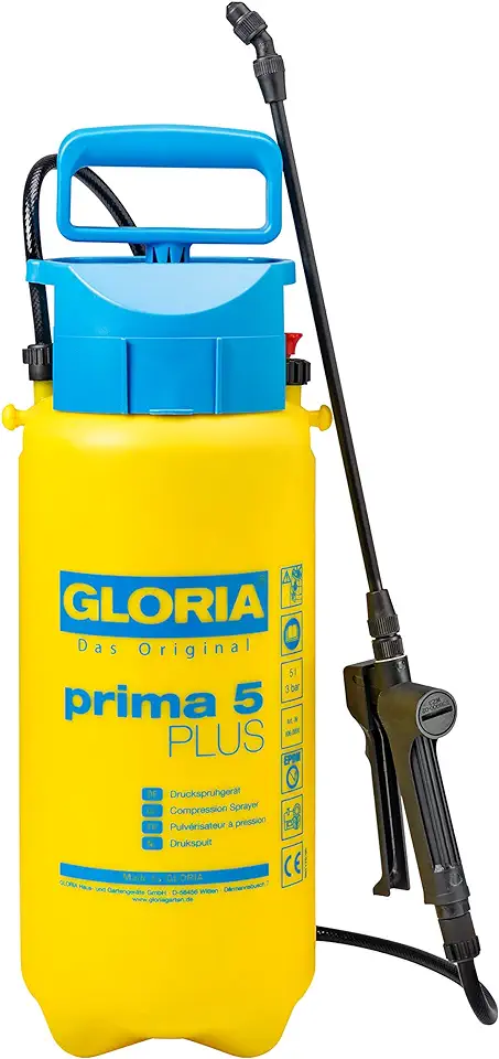 Gloria Prima 5 Plus Drukspuit, Tuinspuit, 5 L Vulinhoud, Voor Het Aanbrengen Van Azijnzuur, Zuurbestendig, 0,4 M Verlenglans tweedehands  