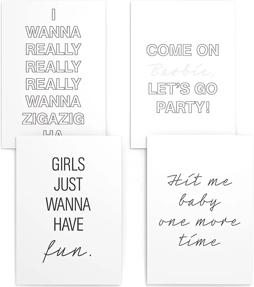 Papierschmiede® Spreuk Poster, set van 4 in A4 (21x30 cm), Motief: 90s Girls, Songs Spice Girls Barbie, Typografie Platen woonkamer slaapkamer – Zonder frame tweedehands  