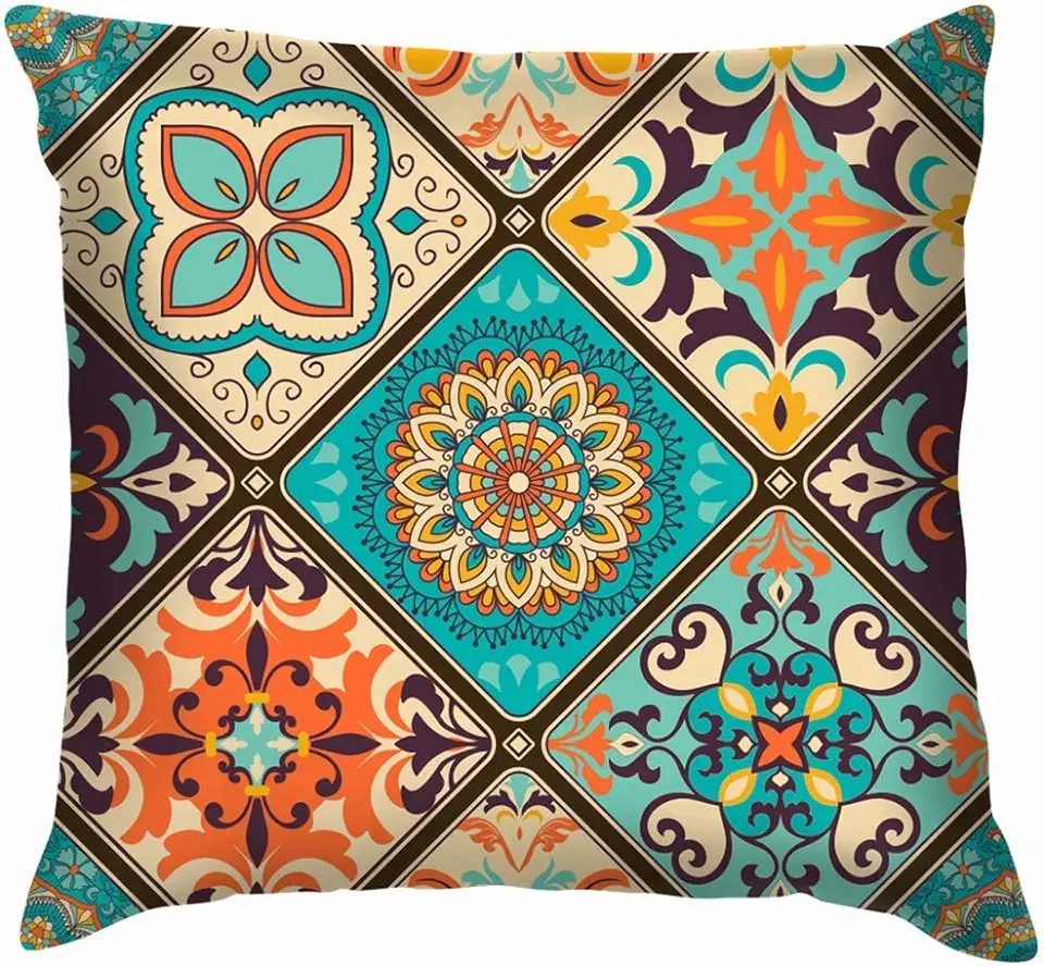 NA Kleurrijke Patchwork Tegel Islam Arabisch Arabesque Gooi Kussens Covers Accent Thuis Sofa Kussensloop Gift Decoratieve tweedehands  