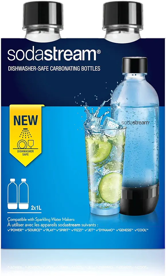SodaStream Tritan flessen, verpakking van 2 stuks van elk 1 liter, vaatwasmachinebestendig, BPA-vrij, reservefles voor SodaStream bruiswatertoestel met PET-flessen, gebruikt tweedehands  