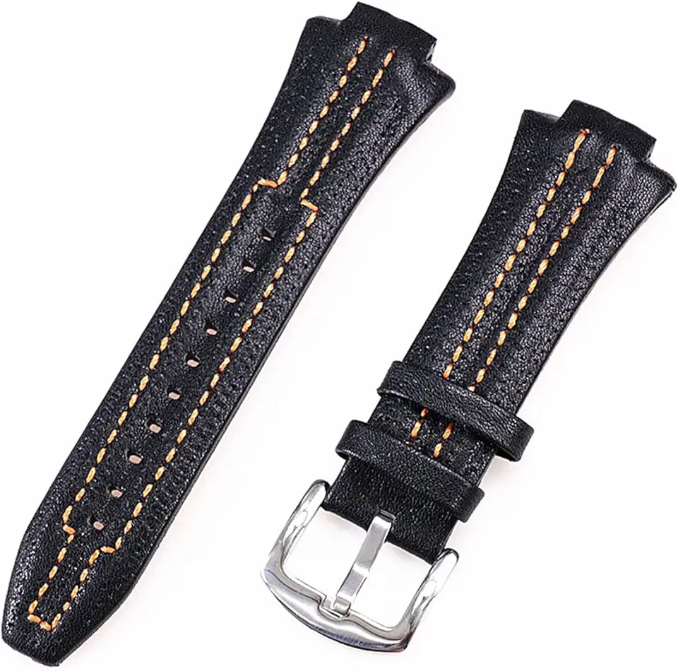 CARZE 17x27mm lederen horlogeband compatibel Con Fit for Seiko Fit for Sportura Snl029p2 - Snl021p1 - Sna595p2 - Snl017p1 Bekijk accessoires (Band Color : Silver Yellow) tweedehands  