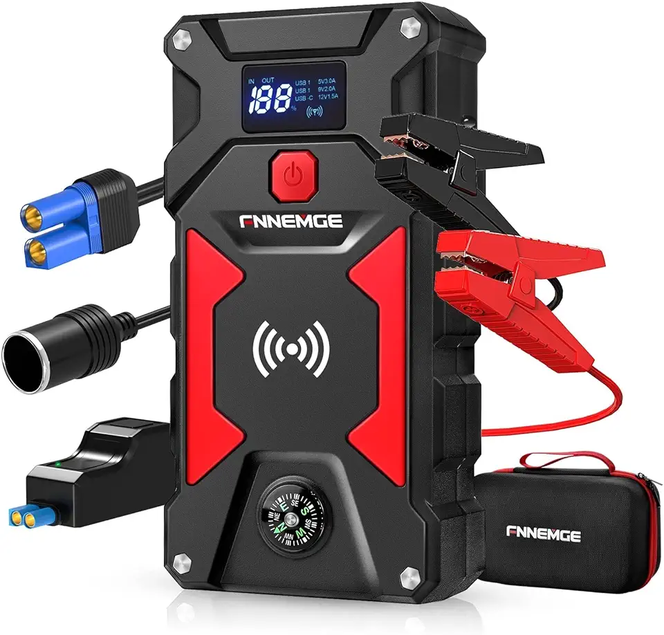 FNNEMGE Car Jump Starter 3500A Peak 26800mAh 12V Super Safe Jump Starter(Up to All Gas, 10,0L Diesel Engine), with 10W Wireless Charger Power Bank, with Smart Jumper Cable, USB Quick Charge 3.0 … (3500A/26800mAh) tweedehands  