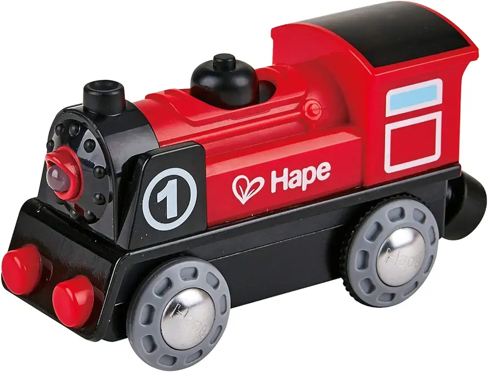 Hape E3703 spoorweg batterij aangedreven locomotief nr. 1, rood/zwart tweedehands  