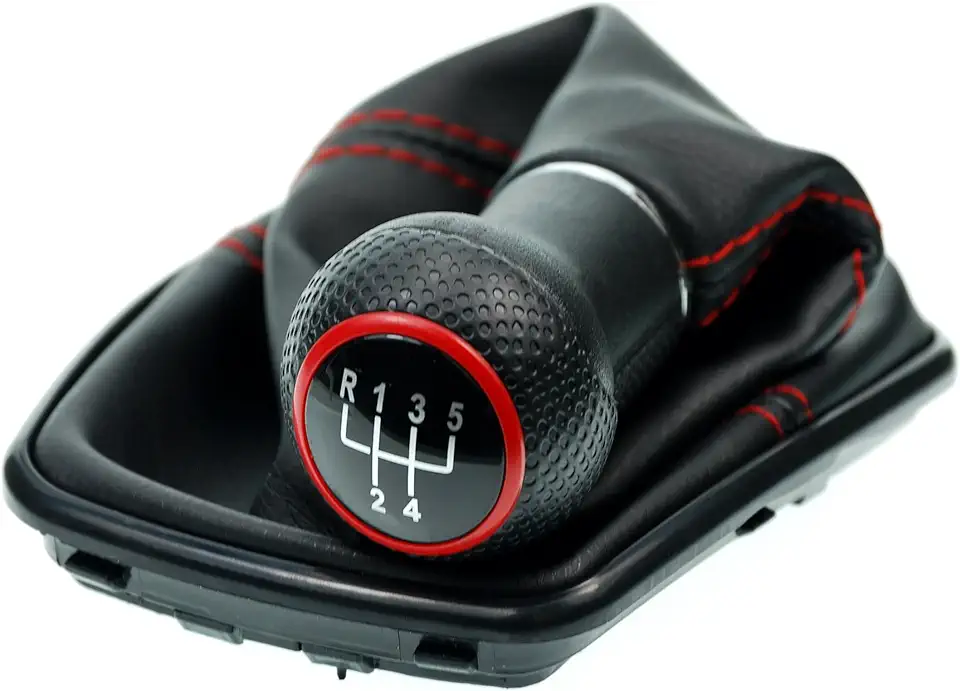 L & P Car Design L & P A251-4 schakelzak schakelmanchet zwart naad rood schakelpookknop 5 versnellingen 23 mm compatibel met VW Golf 4 IV frame zwart knop plug play reserveonderdeel voor 1J071113, gebruikt tweedehands  
