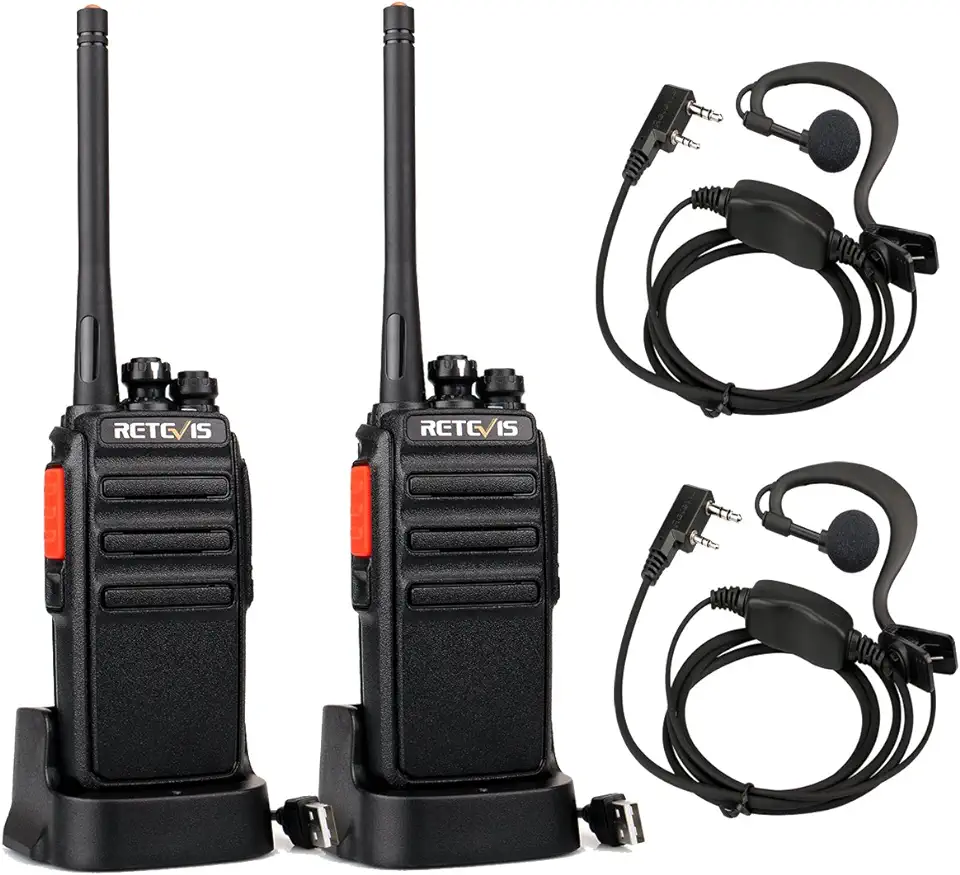 Retevis RT24 Portofoons PMR446 Vergunningsvrije 16 Kanalen Walkie Talkie met Headset CTCSS/DCS VOX Oplaadbare Walkietalkie Set met USB-laadstation en 1100 mAh Lithium-ionbatterij (1 Paar, Zwart) tweedehands  