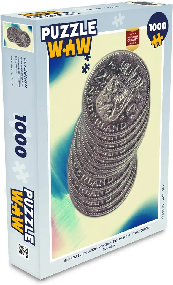 Puzzel Een stapel Hollandse rijksdaalder munten uit het gulden tijdperk - Legpuzzel - Puzzel 1000 stukjes volwassenen - legpuzzel voor volwassenen - Jigsaw puzzel 68x48 cm tweedehands  