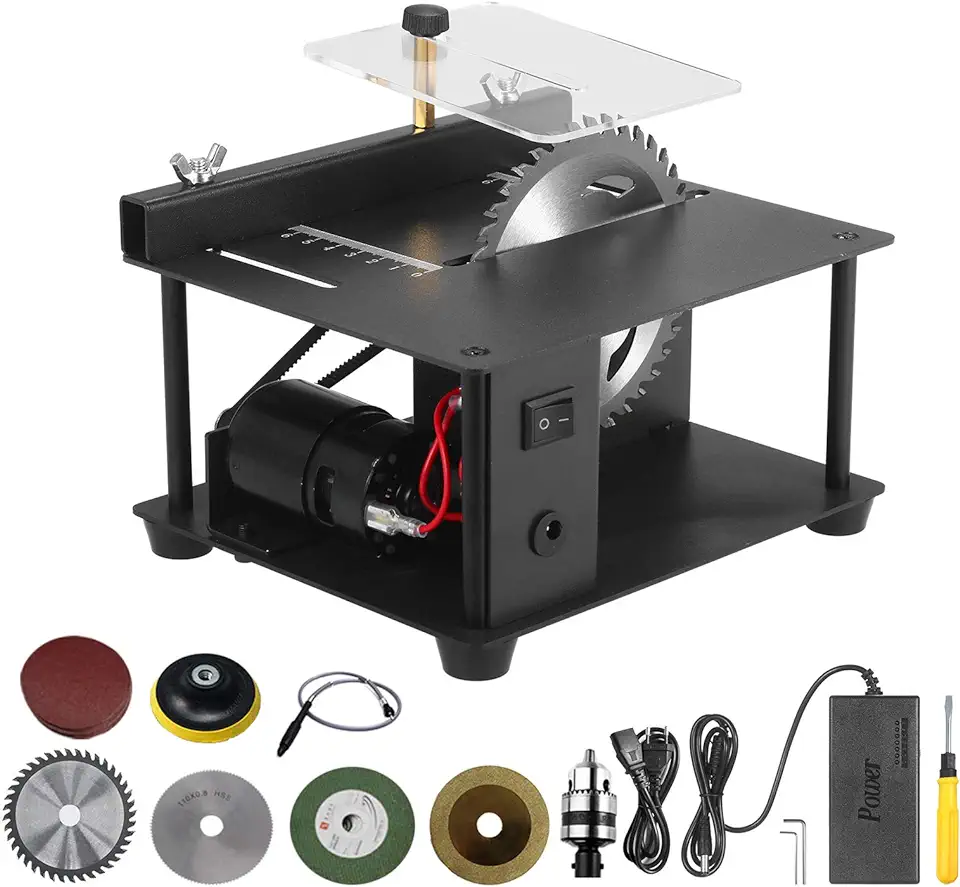 Montloxs Mini-tafelzaag, tafelzaag, elektrische snijmachine met zaagblad, instelbare snelheid, 35 mm zaagdiepte voor acryl kunststof hout, gebruikt tweedehands  
