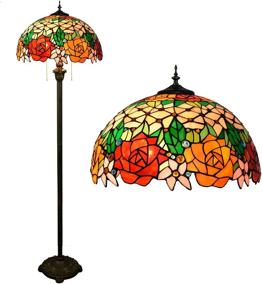16" Tiffany vloerlamp, vintage gebrandschilderd glas staande lamp, 64" hoge antieke roos leeslamp voor woonkamer slaapkamer kantoor tweedehands  