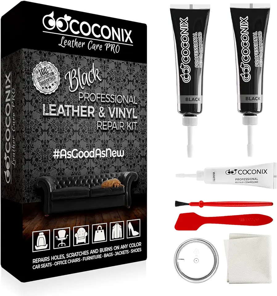 Coconix Zwart leer reparatieset voor banken - vinyl & kussen reparatieset voor autostoelen, banken en meubels - Liquid Scratch Filler Formula, gebruikt tweedehands  