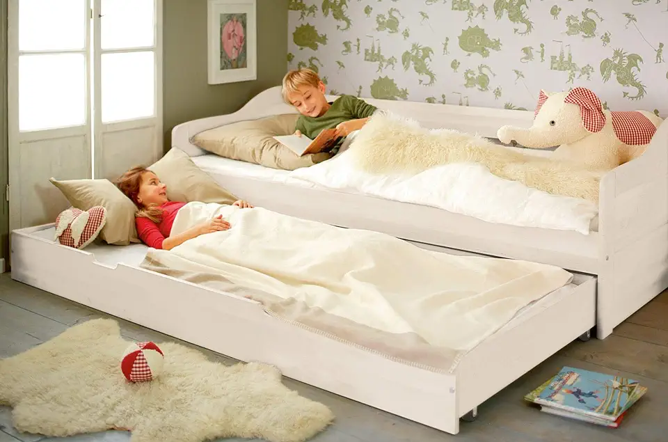 Gebruikt, BioKinder 23890 Nico economy set functionele bedbank met matrasdoos van massief hout grenen wit 90 x 200 cm tweedehands  