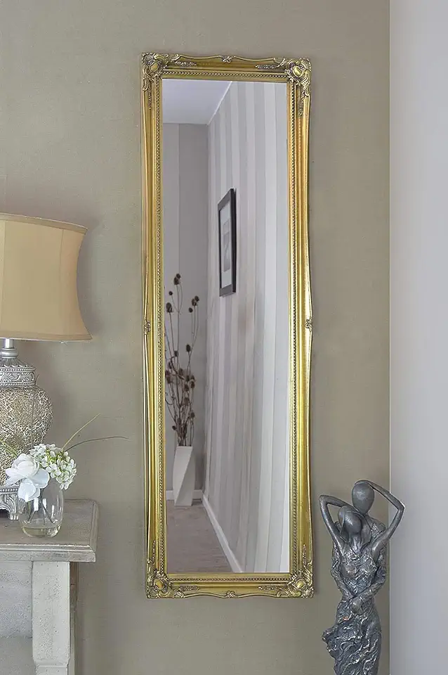 124,5 x 40,6 cm 122 cm x 40 cm groot goud antiek design kunstvolle grote jurk spiegel tweedehands  