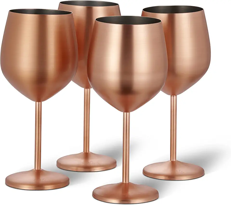 Ek & stål – 4 koppar roséguld vinglas set – rostfritt stål okrossbara glas för bröllopsdag trädgård grill fest – 540 ml till salu  