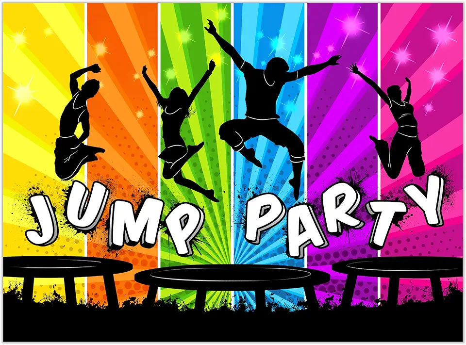 12 x uitnodigingskaarten jump party voor kinderverjaardag: de brutaal kleurrijke kaarten in trampoline-design zijn de jumpfeestuitnodiging voor jongens meisjes en kinderen voor verjaardag en sport kinderfeest tweedehands  