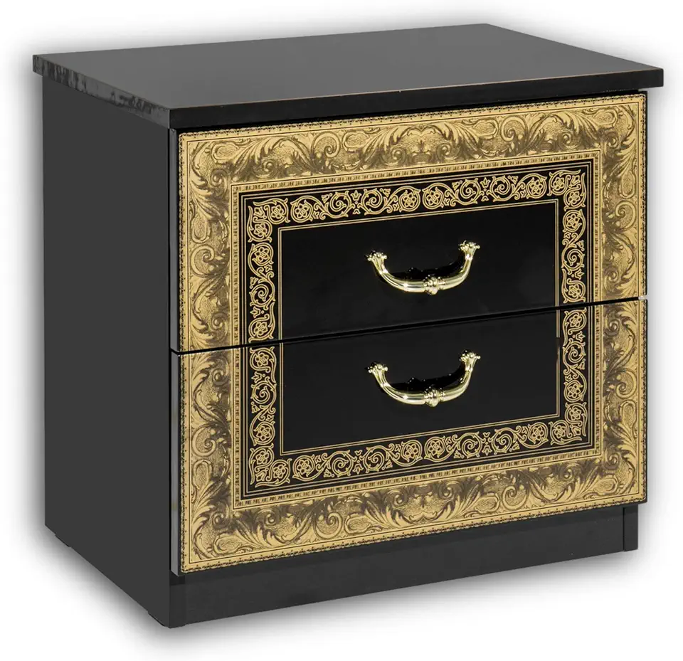 Stella Trading ELIZA koninklijk nachtkastje in zwart goud - stijlvol nachtkastje met twee laden in barok design voor uw bed - 52 x 49 x 37 cm (B x H x D) tweedehands  