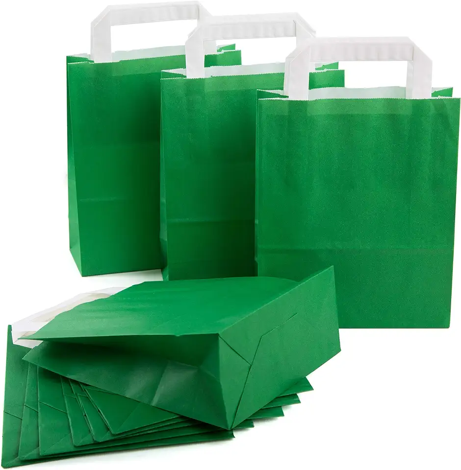 Logbuch-Verlag 10 kleine papieren zakken donkergroen met handvat 18 x 8 x 22 cm groene papieren draagtassen, cadeautasjes, verpakking voor geschenken tweedehands  