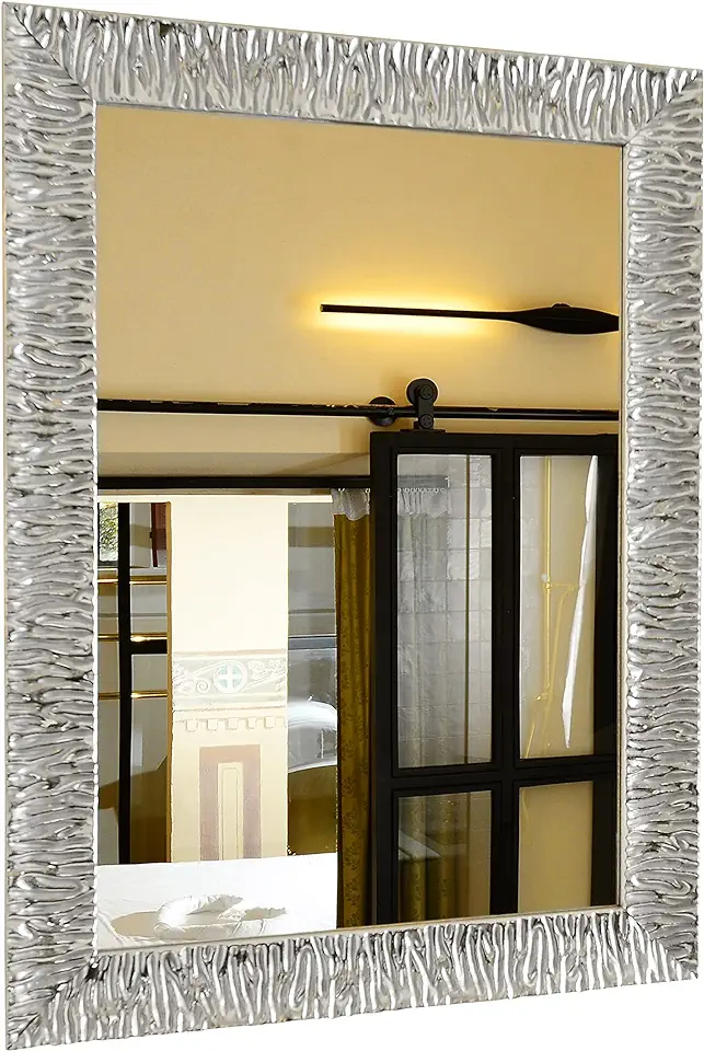 GaviaStore - Julie Silver 70x50 cm - Högkvalitativ modern väggspegel (18 storlekar och färger) Väggmonterade speglar heminredning konst heminredning modernt vardagsrum vägg sovrum badrum kök ingång spegel till salu  