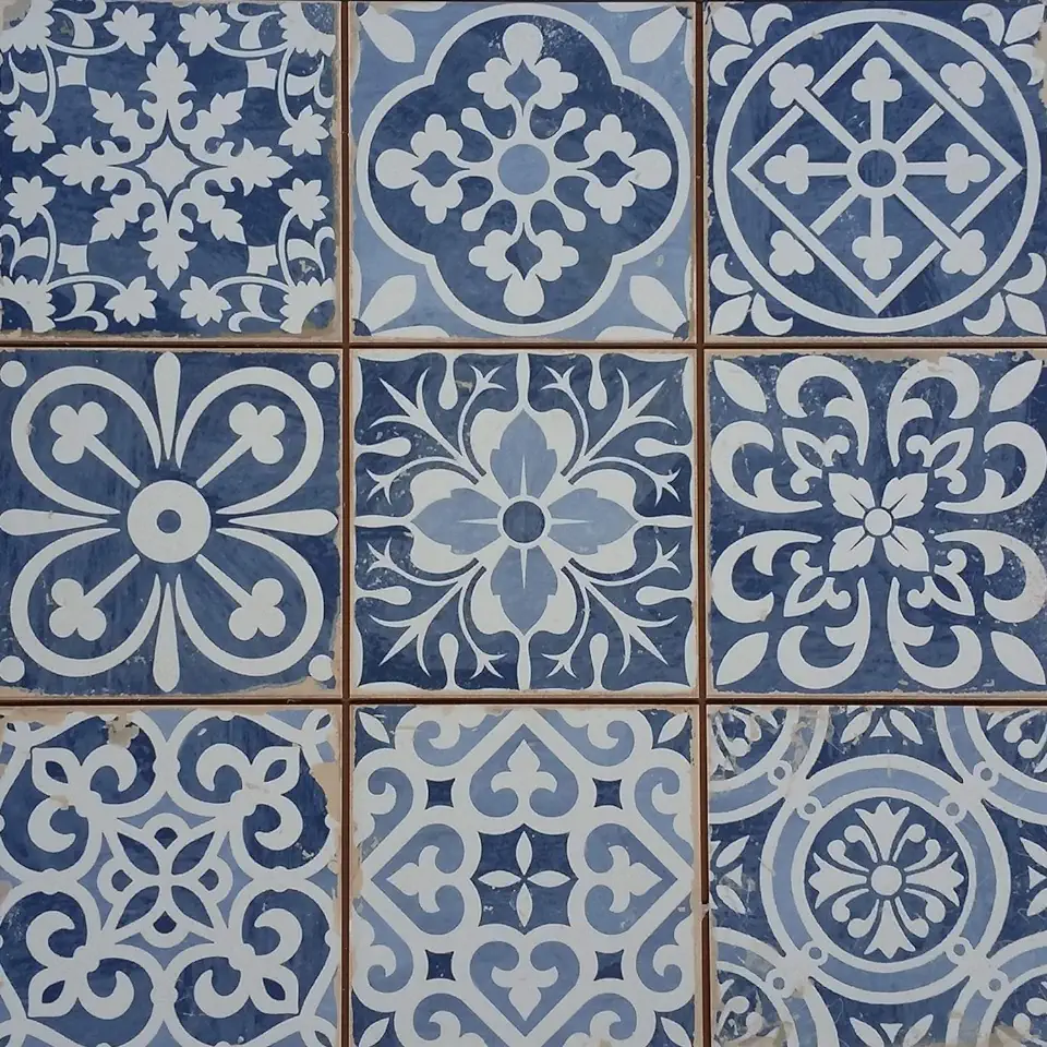 Casa Moro Mediterrane patchwork tegels frame blauw 33x33 cm 1 m² voor muur en vloer | vintage vloertegels retro koorsen voor mooie keuken badkamer hal & keukenachterwand | FL2112 tweedehands  