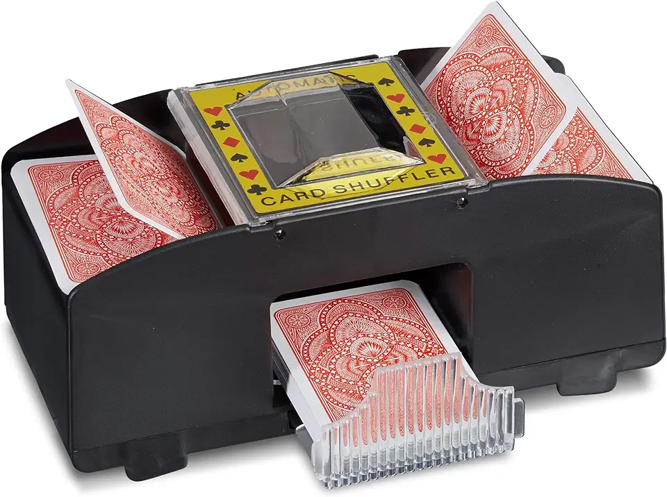 Relaxdays Card Shuffler 2 Decks Elektronische Mengmachine om Speelkaarten op batterijen te schakelen Mixer voor Poker, Rummy, enz. Drukknopkaartsorter, Zwart tweedehands  