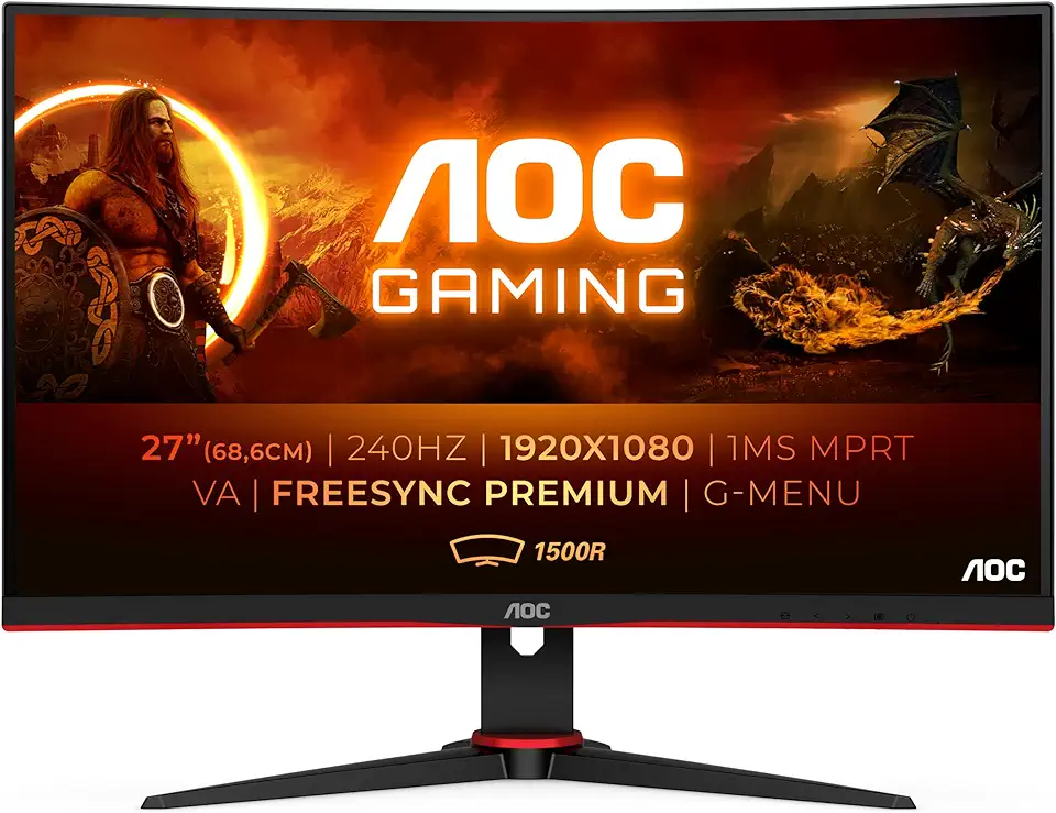 Gebruikt, AOC Gaming C27G2ZE - 27 inch FHD gebogen monitor, 240 Hz, 0,5 ms, FreeSync Premium (1920 x 1080, HDMI, DisplayPort) zwart/rood tweedehands  